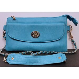 Cato Soft Blue Crossbody Bag with Adjustable Woven Chain & Vinyl Strap